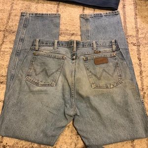 Mens light wash bootcut wranglers